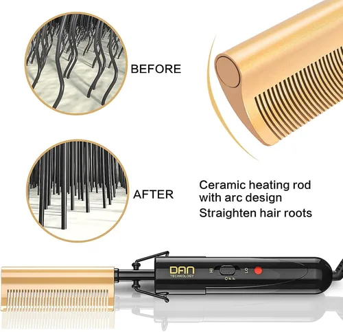 Vista 3 de DAN Technology Plancha Alisadora de Cerámica Curva y Peine de Presión Térmica, 450°F de Doble Voltaje para Cabello Natural Negro, Portátil