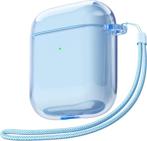 Vista 15 de Svanove Funda transparente para Airpods con correa, bonita carcasa rígida transparente de plástico para Airpods de 1ª 2ª generación con cuerda