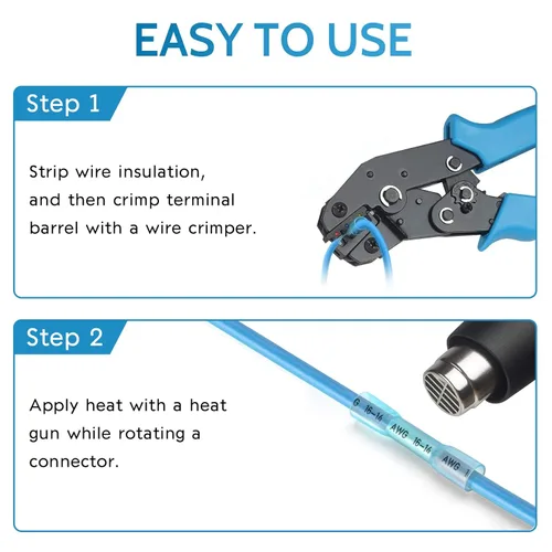 Vista 4 de Tsinglax Kit de conectores a tope termorretráctiles de 680 piezas, terminales de crimpado de cables eléctricos marinos aislados, empalme a tope
