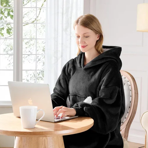 Vista 2 de Ramees - Manta portátil con capucha, sudadera de forro polar Sherpa de gran tamaño con mangas y bolsillos