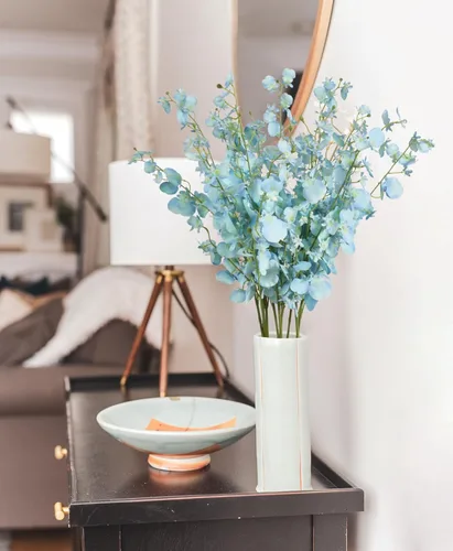 Vista 5 de Flores de orquídeas artificiales, 10 unidades (cada una de 37 pulgadas) orquídeas artificiales de tallo largo, flores artificiales de seda falsas