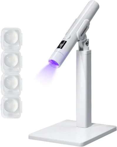 Vista 6 de Luz UV de mano con soporte y cabezales de sello de uñas, lámpara LED portátil de 3 W, secador de uñas USB recargable inalámbrico con sello