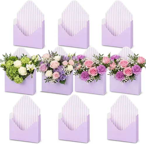 Vista 9 de Geyee 10 cajas sobre para ramo de floristería para el día de la madre, ramo de flores de corazón rosa, bolsas de papel de regalo para arreglos