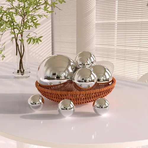 Vista 4 de 8 bolas decorativas de acero inoxidable para cuencos de centro de mesa, tamaño surtido, orbes de metal, bolas decorativas, globos de espejo, esferas