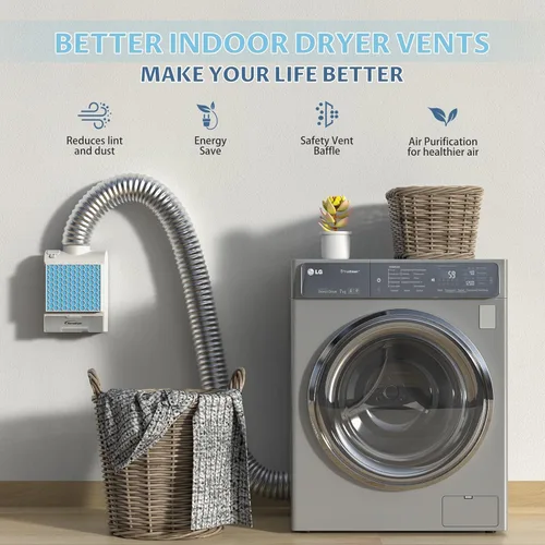 Vista 6 de Kit de ventilación de secadora interior 3 en 1, caja de ventilación de secadora con filtro de malla de acero inoxidable, sistema de cajón de agua