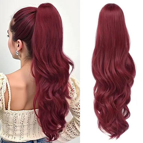 Vista 31 de Extensión de cola de caballo rubio, extensión de cola de caballo con cordón de 20 pulgadas para mujeres, extensiones de cabello de cola de caballo