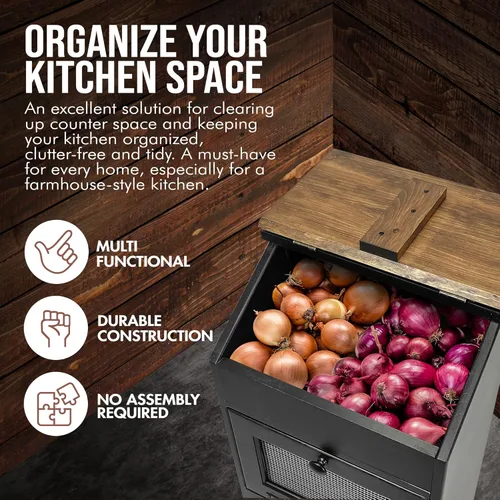 Vista 6 de Peaceful Classics Caja de Madera para Almacenamiento de Papas, Contenedores de Pan de Madera, Contenedor Decorativo y para Cebollas, Contenedor