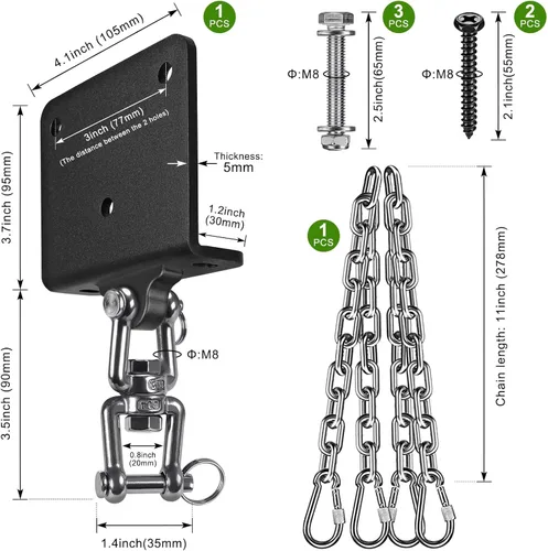 Vista 6 de Percha para saco de boxeo para bolsa pesada, accesorios de montaje de haz de rotación de 360, soporte de techo para bolsa pesada I-Beam Ganchos