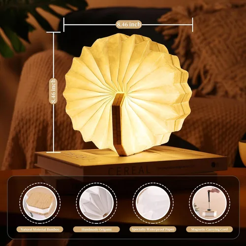 Vista 6 de Lámpara de papel Uniwolk japonesa, regalos para casa y para calentar el hogar, lámpara de libro con 3 modos de luz, lámpara japonesa plegable