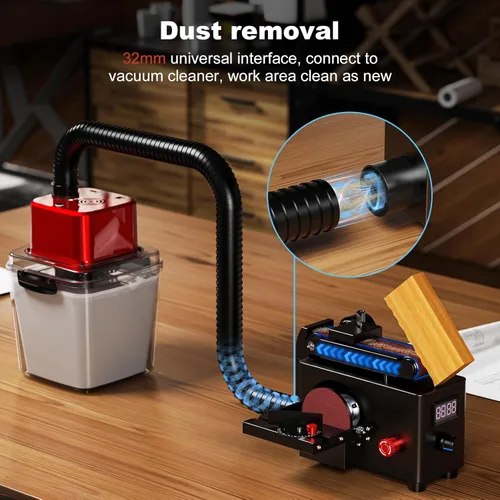 Vista 4 de Twotrees - Lijadora multifunción de 200 W, mini-máquina rectificadora de 8500 RPM con cabezal ajustable de 0 a 90°, puerto de polvo de 1.260 in