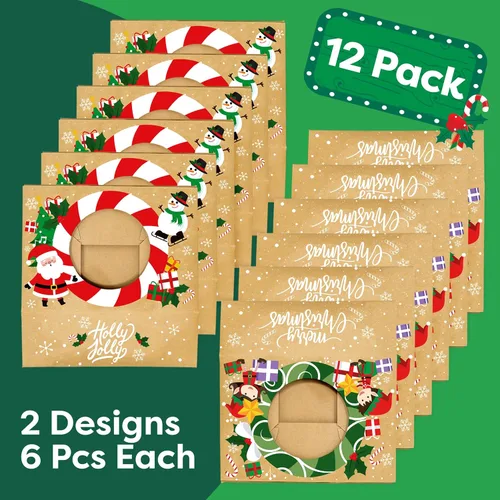 Vista 2 de Cajas de galletas navideñas para regalar, 12 latas de galletas navideñas de papel kraft con tapas, cajas resistentes de Navidad, latas de Navidad