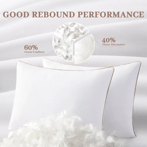 Vista 2 de Almohada alternativa de plumón de ganso, almohada de cama tamaño Queen, juego de 2 para dormir, relleno de almohada blanca, almohadas suaves