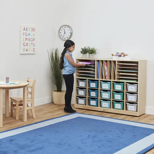 Vista 20 de Estantería de almacenamiento con varios compartimentos hecha de madera de abedul, marca ECR4Kids, 1