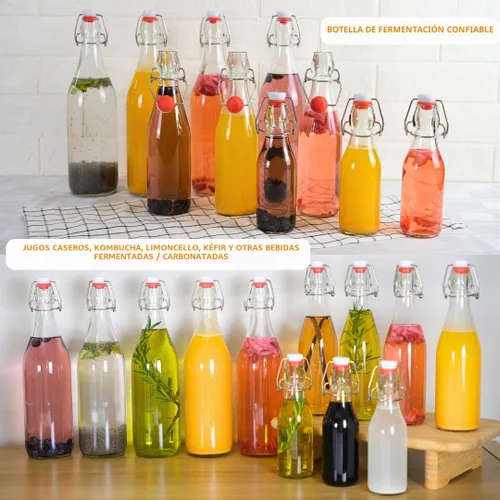 Vista 9 de FastRack Botellas de vidrio con tapa abatible de 33 onzas, paquete de 6, botellas de vidrio transparentes con tapa abatible para elaboración casera