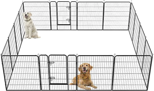 Vista 12 de Corralito para perros para interiores, corralito de juego para cachorros para interiores y exteriores, valla de metal de 8 paneles con puertas