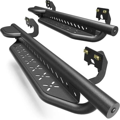 Vista 33 de Crew Cab - Estribos compatibles con Jeep Wrangler JK 2007-2018, solo 2 puertas, dos escalones, barras Nerf de acero resistente de carbono negro