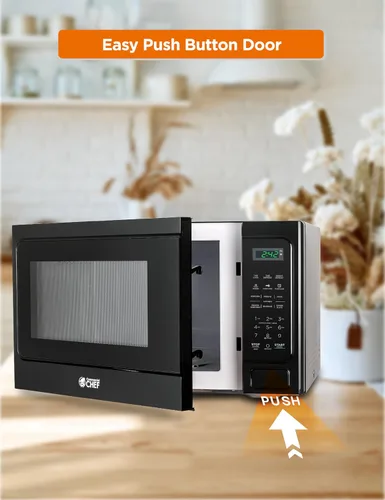 Vista 5 de Microondas Commercial Chef 1.3 pies cúbicos con 10 niveles de potencia, microondas con cerradura de botón de presión, microondas de 1000W para Negro
