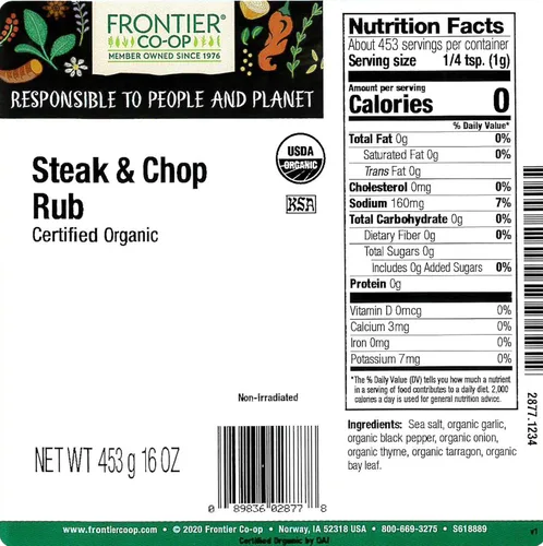 Vista 2 de Frontier Co-op Masticar a la parrilla, bistec y picar, certificado orgánico, kosher Bolsa a granel de 1 libra