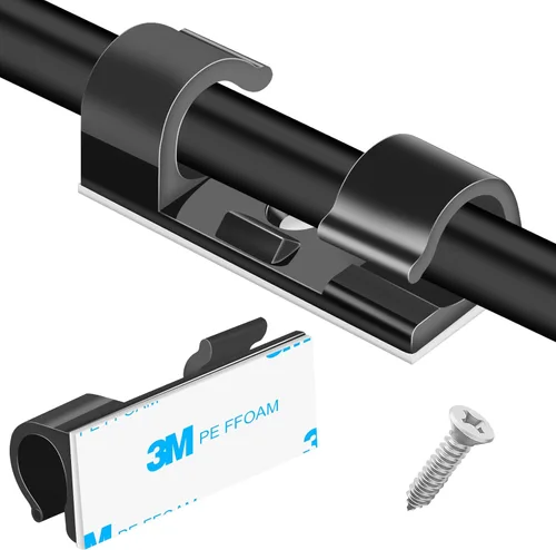 Vista 9 de XHF 50 piezas de clips de cable autoadhesivos medianos blancos, clips de cable para gestión de cables y organizador de cables para debajo