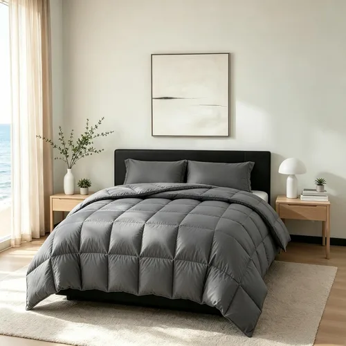 Vista 19 de Edredón de fibra de plumas tamaño Queen, edredón transpirable ultra suave de alta calidad, relleno de edredón gris eléctrico, edredón de lujo