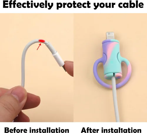 Vista 5 de Savita 5 protectores de cable de datos, protector de cable de silicona lindo enrollador de cable de datos de silicona 2 en 1, protector de cable