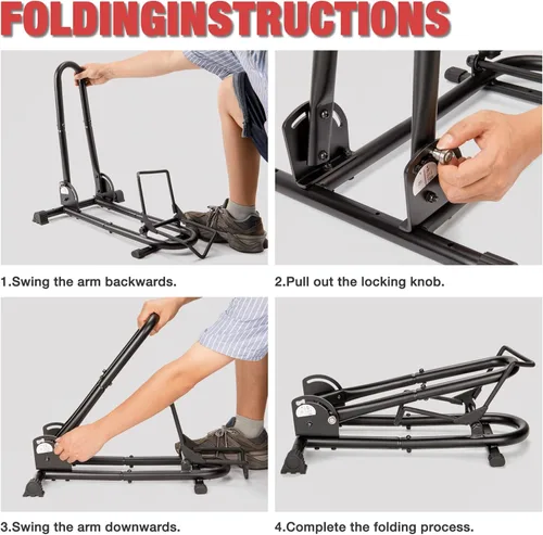 Vista 8 de Soporte de piso para bicicleta de interior, plegable, para garaje/hogar, almacenamiento de bicicletas, estante de estacionamiento para bicicletas