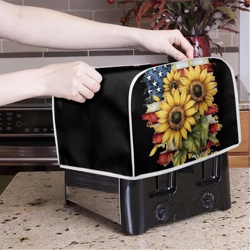 Vista 2 de Funda para tostadora de girasol con bandera estadounidense para 2 rebanadas de pan, horno, cocina, cubierta para electrodomésticos, protección