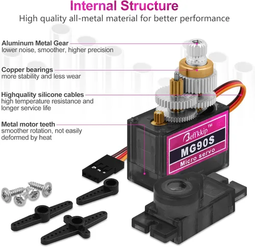 Vista 2 de [Paquete de 8] MG90S 0.32 oz Servo Motor Micro Metal Gear para Robot Car Avión RC Helicóptero Arduino