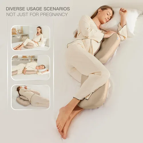 Vista 4 de Almohada de embarazo, almohada corporal ajustable, almohada refrescante de maternidad, funda lavable de Tencel Lyocell, almohada de viaje, almohada