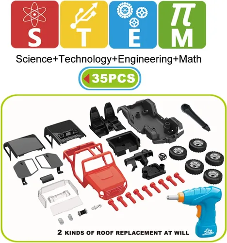 Vista 6 de FYD 2in1 Take Apart Jeep Car STEM Learning Assembly Playset with Functional Battery-Powered Drill - Early Childhood Developmental Skills