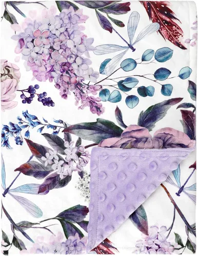 Vista 12 de Mantas de bebé, manta de visón de flores para niñas, respaldo punteado, doble capa, manta de recepción de cuna, para guardería, cochecito, cama