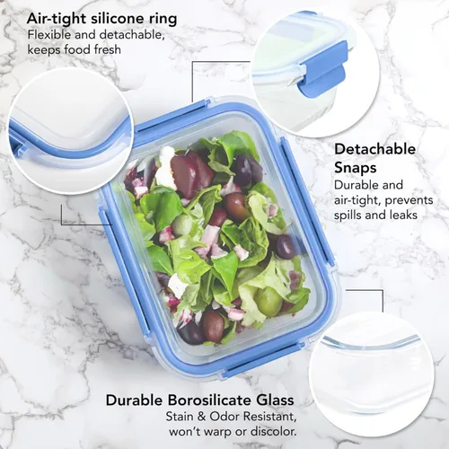 Vista 3 de ECOBERI Recipientes de vidrio para preparación de comidas de 4.5 tazas con tapas y fundas de silicona, paquete de 3 recipientes herméticos