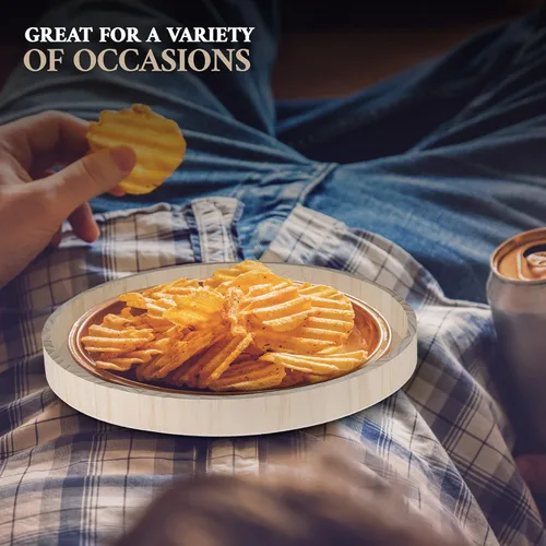 Vista 8 de Bandejas redondas de madera para servir, bandeja de desayuno anidada, bandejas de madera para organizar y catering