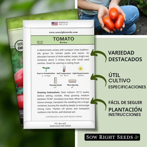 Vista 2 de Sow Right Seeds - Semilla de tomate Roma para plantar variedad heredada