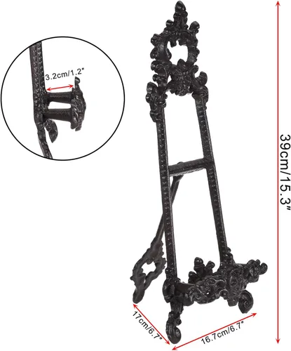 Vista 3 de Soporte para libros de cocina de hierro fundido, soporte de metal resistente para libros de recetas, estante de exhibición de hierro fundido vintage