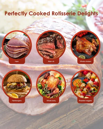 Vista 6 de Kit de parrilla con asador, parrilla BBQ giratoria automática, parrillas universales con certificado UL con motor de 120V 4W, varilla de 28