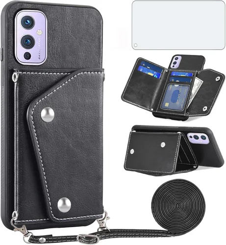 Asuwish Funda para teléfono para OnePlus 9 OnePlus9 5G Funda tipo cartera con protector de pantalla y tarjetero para tarjeta de crédito, correa