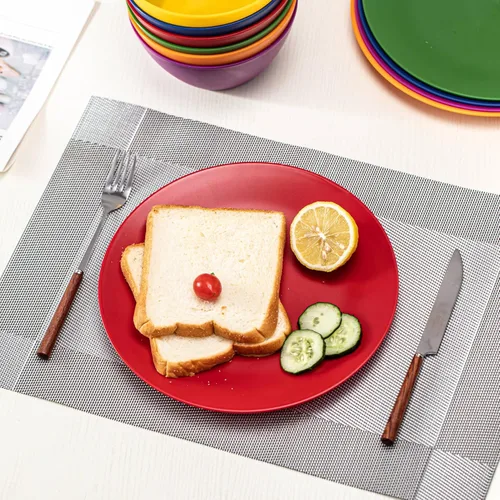 Vista 4 de KX-WARE Juego de 12 platos de plástico irrompibles y reutilizables de 9.875 pulgadas, multicolor, aptos para lavavajillas, sin BPA