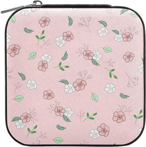 GUIJI Cute Pink Rose PU Leather Jewelry Organizer, Portable Small Jewelry Box Travel Jewelry Case Earrings Necklace Bracelet Rings for Women Girls