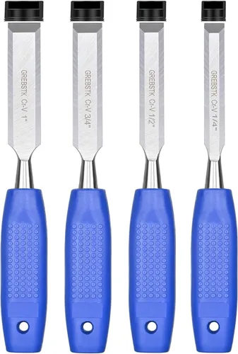 Vista 9 de GREBSTK Juego de 4 cinceles de madera CRV bisel de acero con bordes afilados con tapas de seguridad para carpintería y proyectos de bricolaje