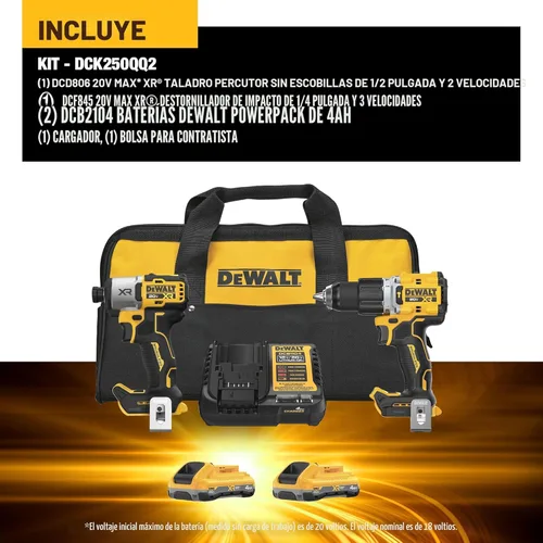 Vista 2 de DEWALT 20V MAX XR - Kit combinado de herramienta eléctrica inalámbrica de taladro de impacto y taladro de martillo, incluye 2 baterías POWERPACK