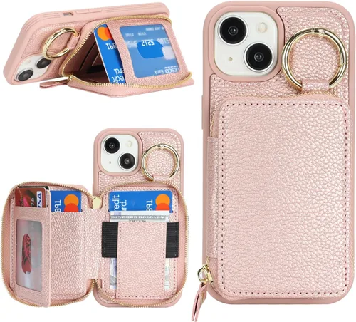 Vista 11 de Funda compatible con iPhone 11 con tarjetero, para iPhone 11, funda de teléfono con cremallera y ranura para mujer, 6.1 pulgadas, oro rosa