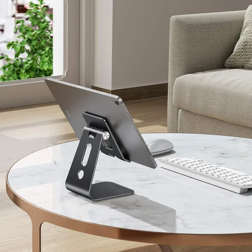 Vista 6 de OMOTON Soporte ajustable para tablet de escritorio, brazos más largos mejorados para una mayor estabilidad, soporte para tableta T2 con diseño hueco