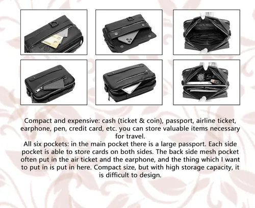 Vista 4 de FSD. WG Small Leather Sling Shoulder Bag for Men, Messenger Pack, Black, One Size, 9 x 4 x6