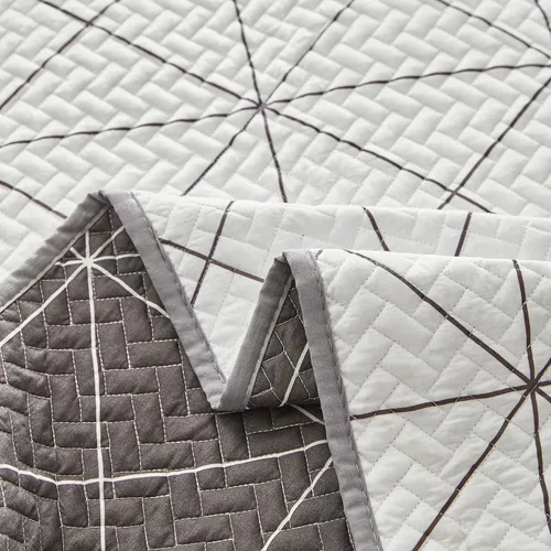 Vista 9 de Juego de edredón reversible de 2 piezas, cuadriculado blanco y gris, tamaño individual 68 x 86 pulgadas, suave microfibra ligera, colcha de verano