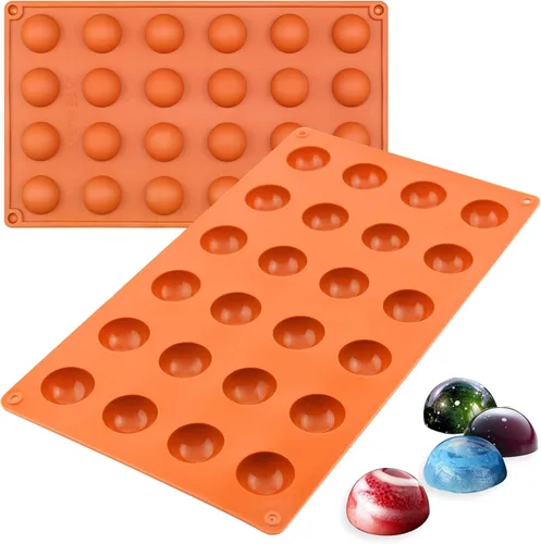 Vista 5 de FUNSHOWCASE Mini molde de silicona para caramelo de chocolate con cúpula hemisferio, 2 unidades, 24 cavitas