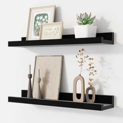 Fun Memories Floating Picture Ledge Shelves, Wall Mounted Wood Storage Shelf for Bedroom, Living Room, Bathroom, Kitchen, Nursery, Display Picture