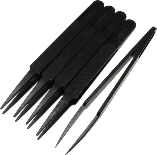 E-outstanding Pinzas antiestáticas 5PCS 4.6 pulgadas de plástico negro punta puntiaguda pinzas antiestáticas herramientas de reparación para