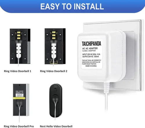 Vista 3 de TAICHIPANDA Transformador de 24 voltios, adaptador de cable C para Nest Honeywell y Sensi Thermosta, transformador de timbre para timbre Nest Hello