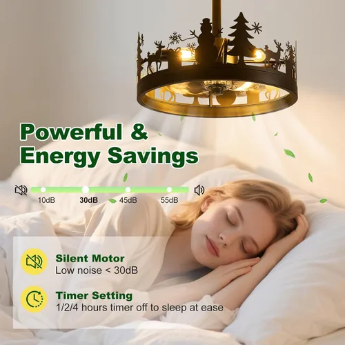 Vista 4 de Farmhouse Rustic Ceiling Fan with Light, Black Caged Ceiling Fan with Deer and Snowman Design, Vintage Chandelier Ceiling Fan for Bedroom Living